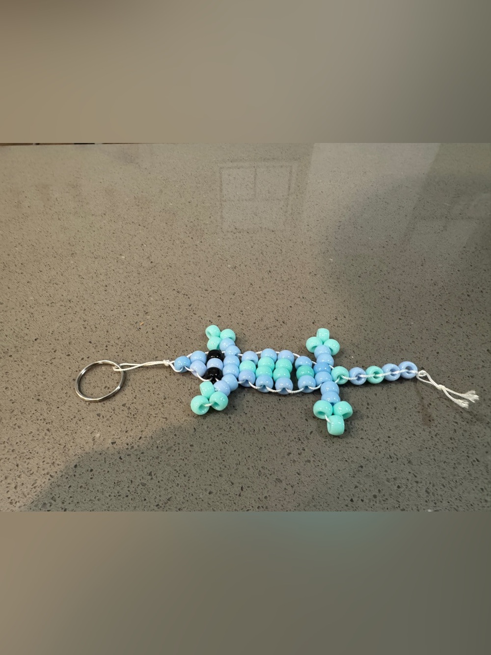 Handmade Kids Beaded Lizard Keychain - Blue & Mint